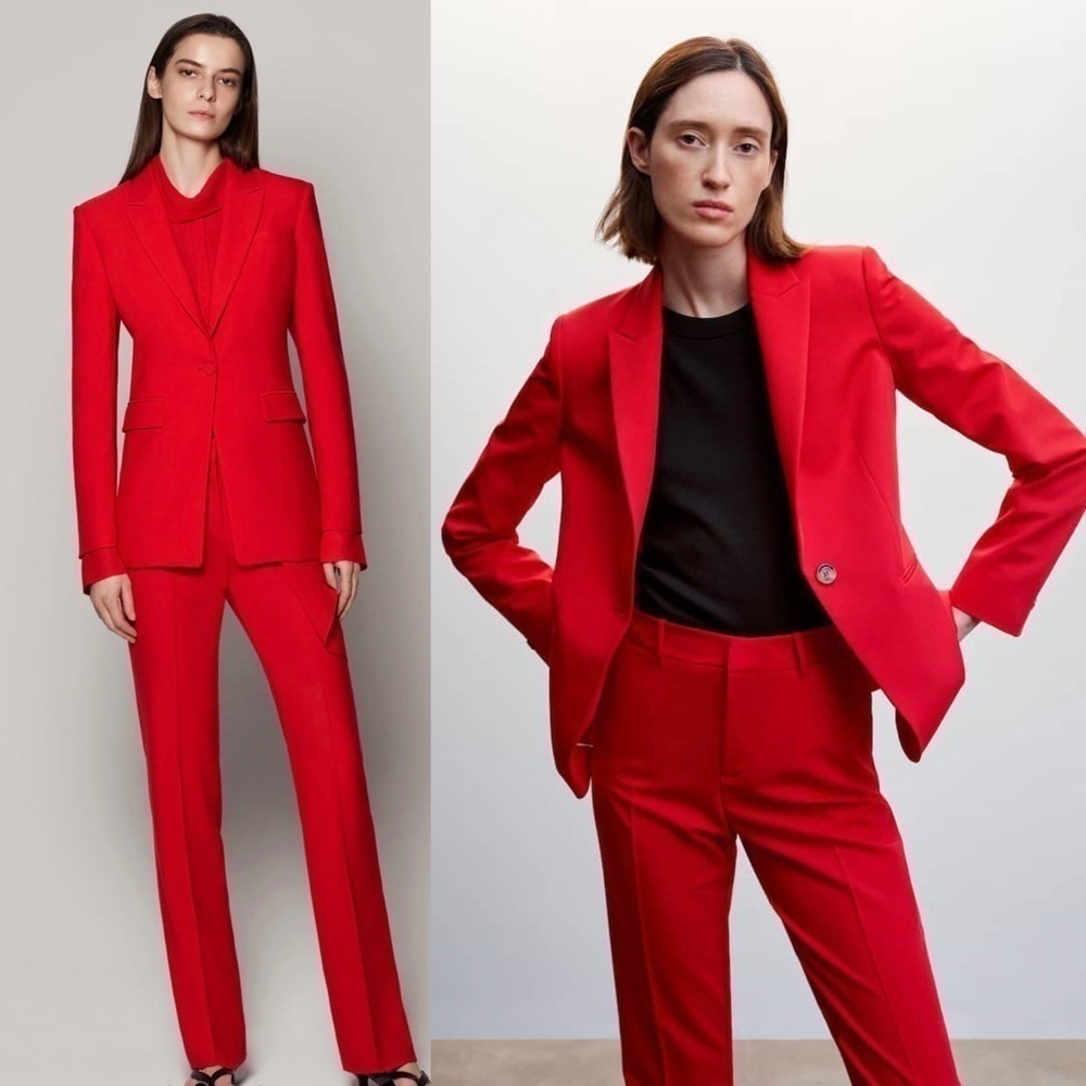 YIGAL AZROUEL Cherry Wool Crepe Classic Single Button Tailored Blazer Jacket 4